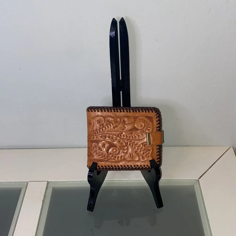 Vintage Tooled Leather Wallet FLORAL BOTANICAL Wallet with Coin Pouch 1960/1970